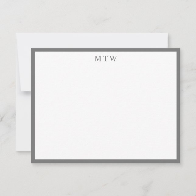 Minimalist Bold Grey Square Border Monogram Card (Front)