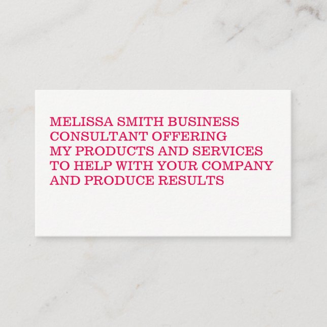 Minimalist Bold Hot Pink Serif Text Business Card (Front)