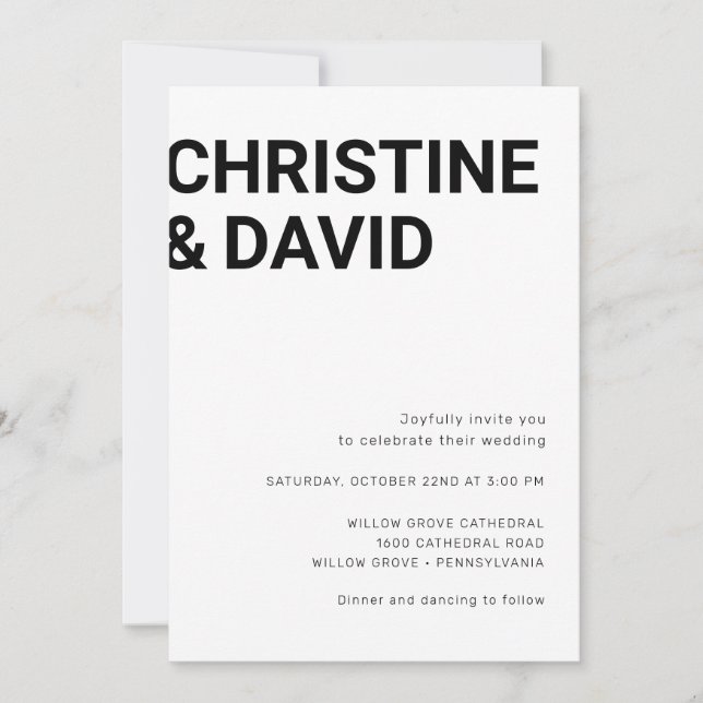 Minimalist bold letters simple white invitation (Front)