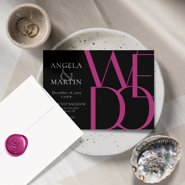 Minimalist Bold Magenta Black Wedding Invitation (Creator Uploaded)