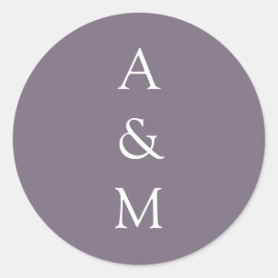 Minimalist Bold Monogram Boho Dusty Purple Wedding Classic Round Sticker