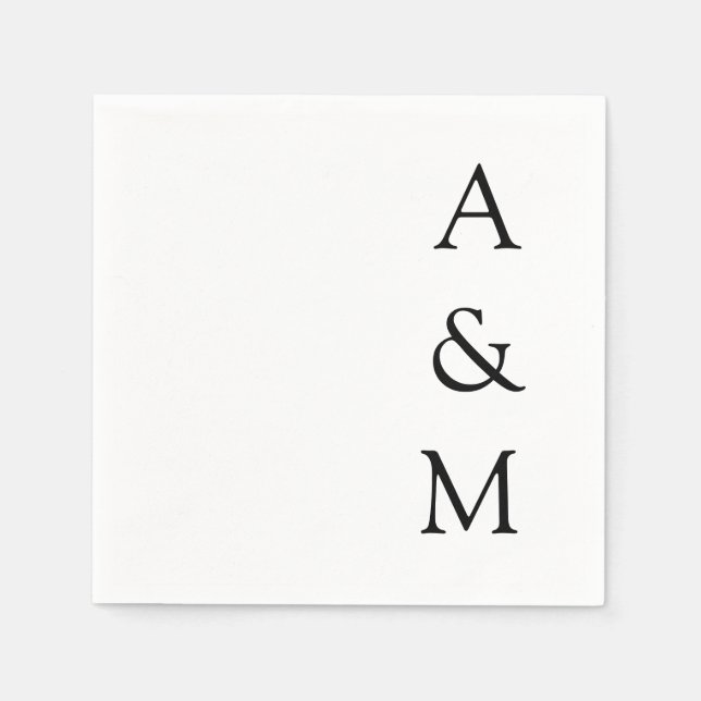 Minimalist Bold Monogram Boho Wedding Black White Napkin (Front)