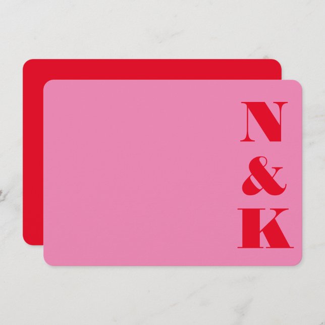 Minimalist Bold Monogram Pink and Red Wedding Name Card (Front/Back)
