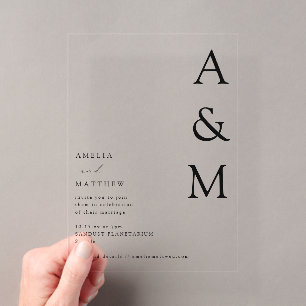 Minimalist Bold Monogram Typography Wedding Simple Acrylic Invitations