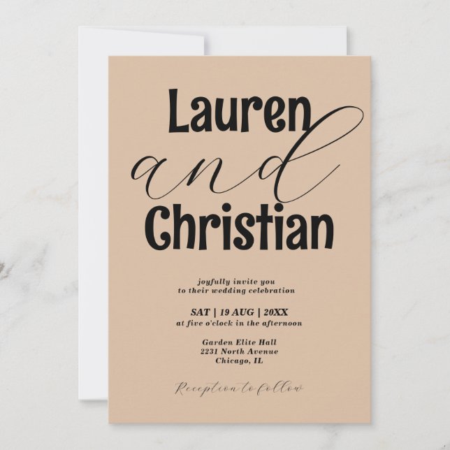 Minimalist Bold Names Beige Scripture Wedding  Invitation (Front)