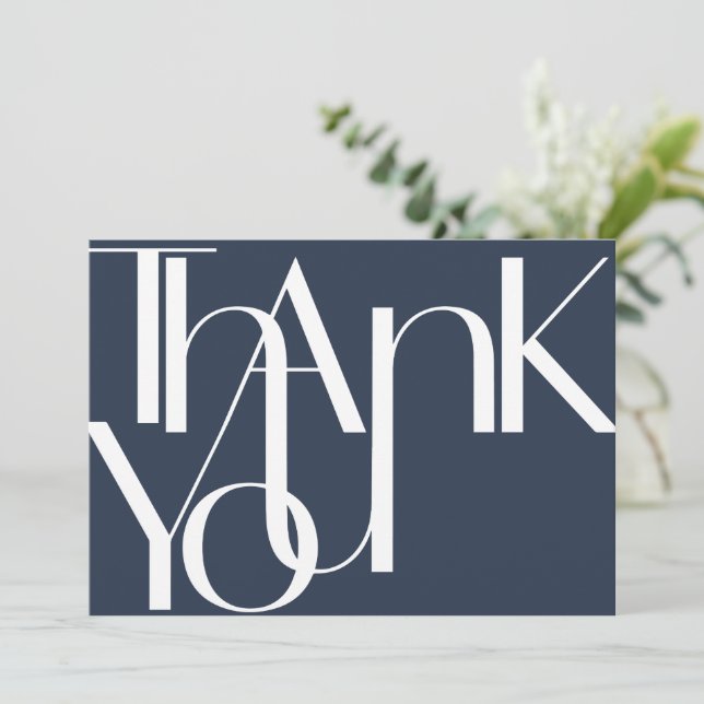 Minimalist Bold Photo White Navy Thank You Card (Standing Front)