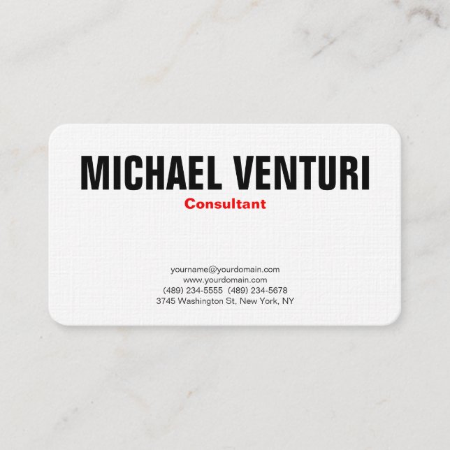 Minimalist Bold Professional Plain Simple White Business Card (Front)
