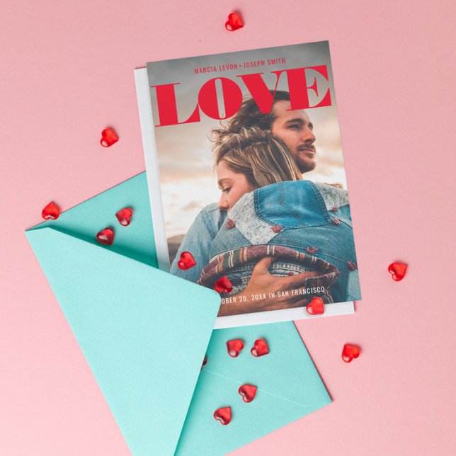 Minimalist Bold Red LOVE Photo Save The Date (Creator Uploaded)