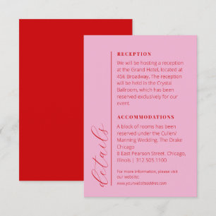 Minimalist bold red wedding information enclosure card