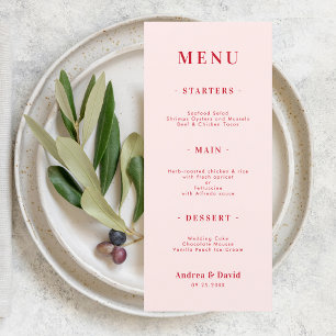 Minimalist Bold Retro Pink & Red Simple Wedding Menu
