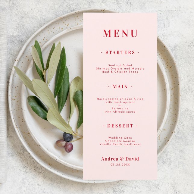 Minimalist Bold Retro Pink & Red Simple Wedding Menu (Creator Uploaded)