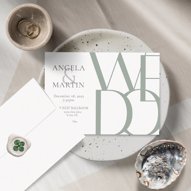 Minimalist Bold Sage White Wedding Invitation (Creator Uploaded)