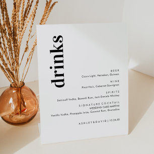 Minimalist Bold Wedding Bar Menu Drink Menu Pedestal Sign