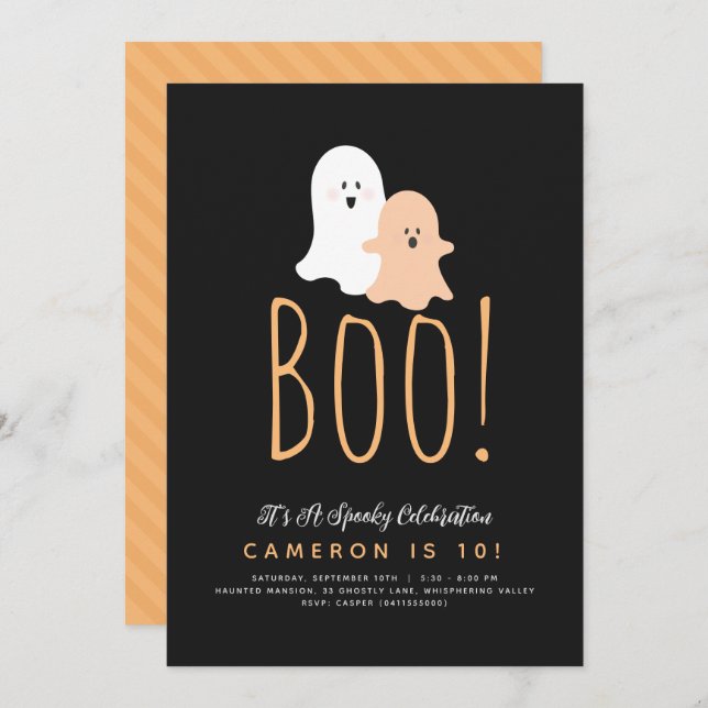 Minimalist Boo Cute Ghost Halloween Invitation  (Front/Back)