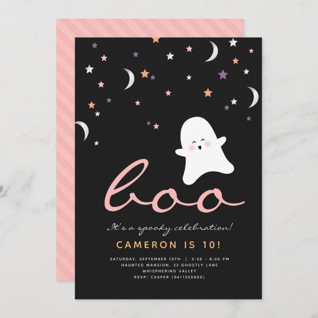 Minimalist Boo Cute Ghost Halloween Invitation (Front/Back)