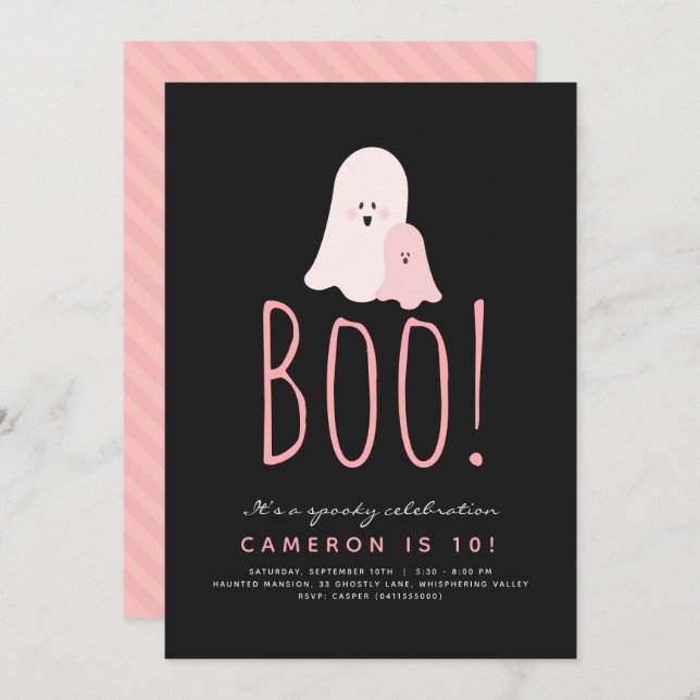 Minimalist Boo Cute Ghost Halloween Invitation (Front/Back)