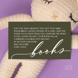 Minimalist Books for Baby Shower Olive Green Enclosure Card