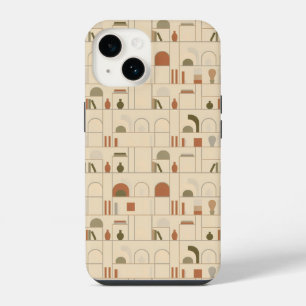 Minimalist bookshelf pattern with abstract iPhone 14 case
