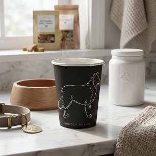 Minimalist Border Collie Line Art Dog Graphic  Paper Cups