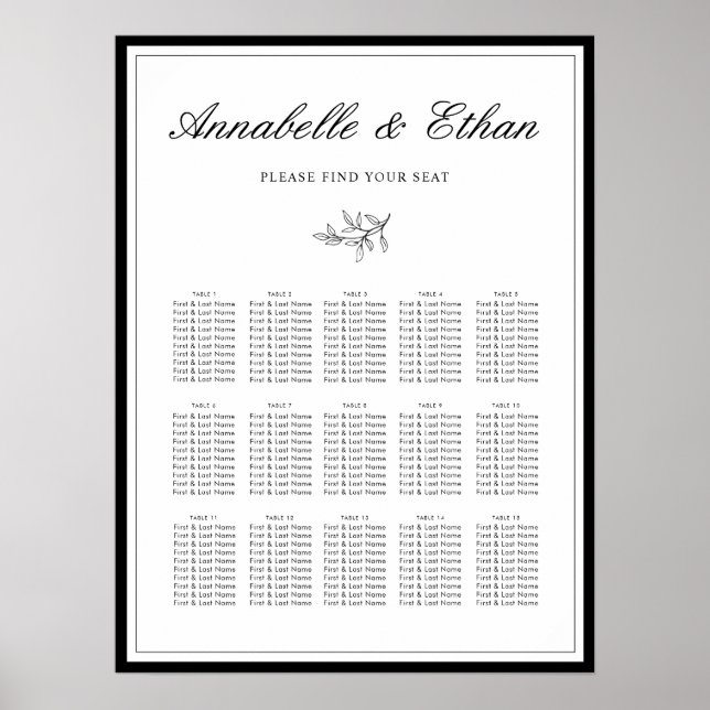Minimalist Border Foliage Leaf Seating Chart (Front)