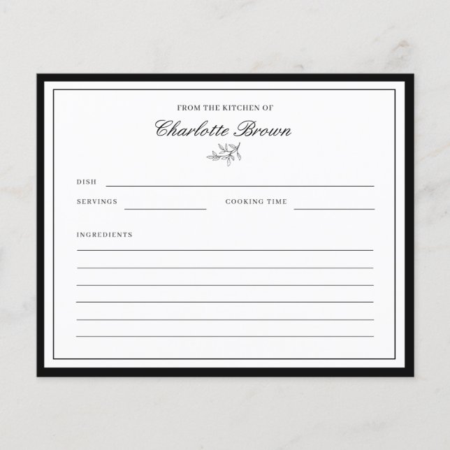 Minimalist Border Foliage Name Recipe Card (Front)