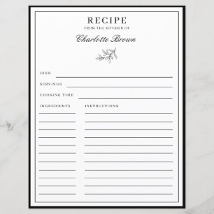 Minimalist Border Foliage Name Recipe Card