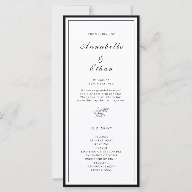 Minimalist Border Foliage Wedding Ceremony Program (Front)