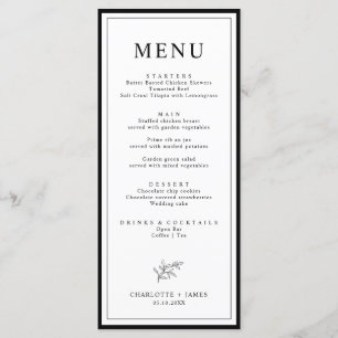 Minimalist Border Leaf Wedding Menu Card