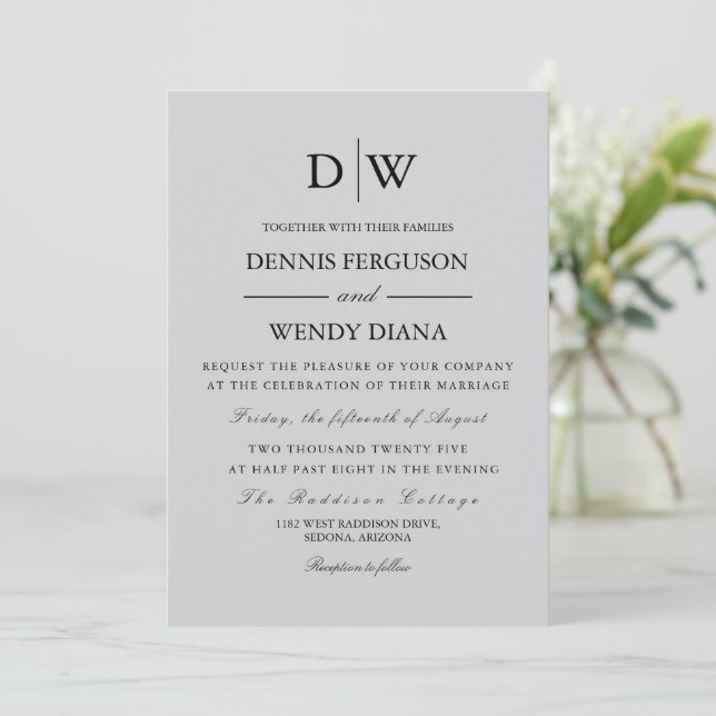 Minimalist Border Monogram Wedding Invitation (Standing Front)