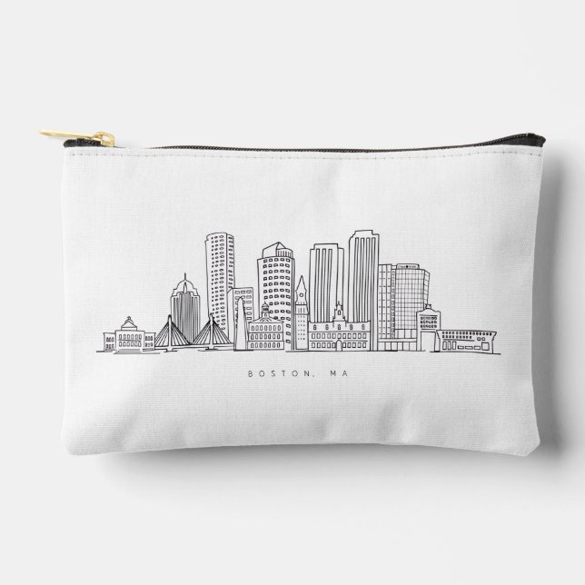 Minimalist Boston City Skyline Illustration Accessory Pouch (Front)