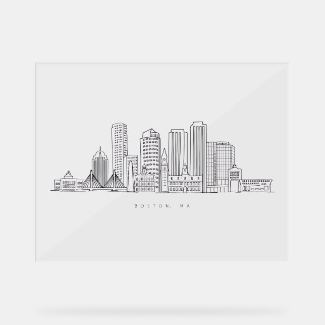 Minimalist Boston City Skyline Illustration Acrylic Sign (Front)