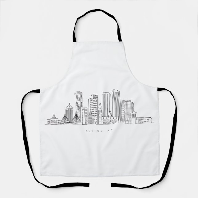 Minimalist Boston City Skyline Illustration Apron (Front)