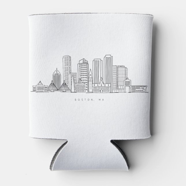 Minimalist Boston City Skyline Illustration Can Cooler (Front)