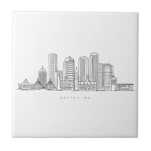 Minimalist Boston City Skyline Illustration Ceramic Tile