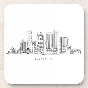 Minimalist Boston City Skyline Illustration Coaster