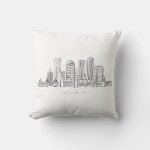 Minimalist Boston City Skyline Illustration Cushion