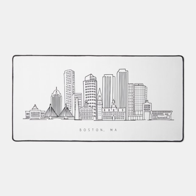 Minimalist Boston City Skyline Illustration Desk Mat (Front)