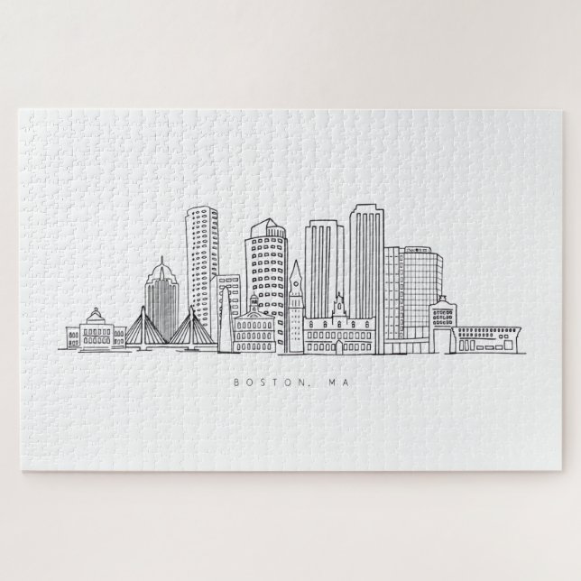 Minimalist Boston City Skyline Illustration Jigsaw Puzzle (Horizontal)