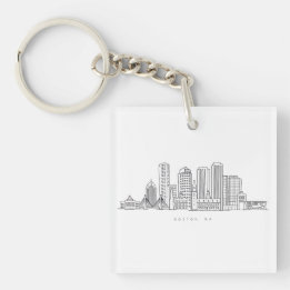 Minimalist Boston City Skyline Illustration Key Ring