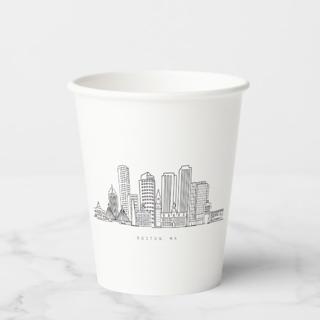 Minimalist Boston City Skyline Illustration Paper Cups (Front)