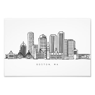 Minimalist Boston City Skyline Illustration Photo Print