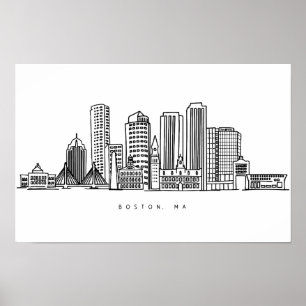 Minimalist Boston City Skyline Illustration Poster