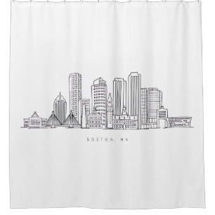 Minimalist Boston City Skyline Illustration Shower Curtain