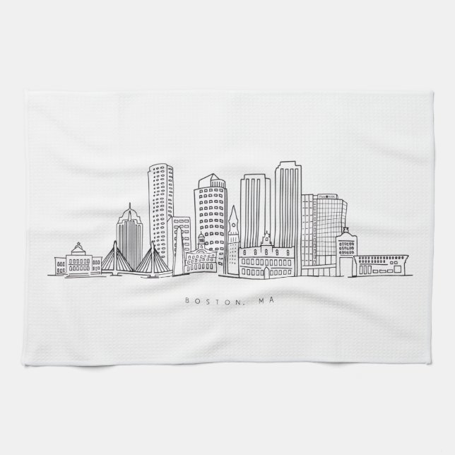 Minimalist Boston City Skyline Illustration Tea Towel (Horizontal)