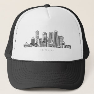 Minimalist Boston City Skyline Illustration Trucker Hat