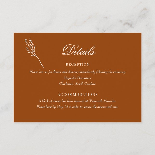 Minimalist Botanic Floral |  Wedding Details  Enclosure Card (Front)