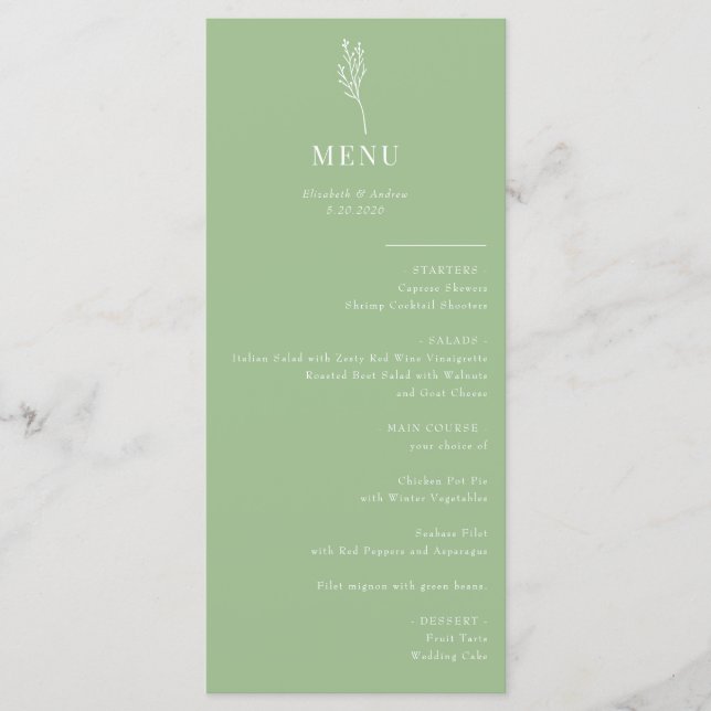 Minimalist Botanic Floral | Wedding Menu (Front)