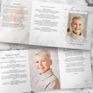 Minimalist Botanical 3-Photo Funeral/Memorial Tri-Fold Programme