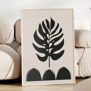 Minimalist Botanical Black White Cream Abstract Poster