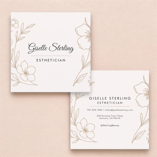 Minimalist Botanical Blush Black Esthetician Square Business Card (Creator Uploaded)